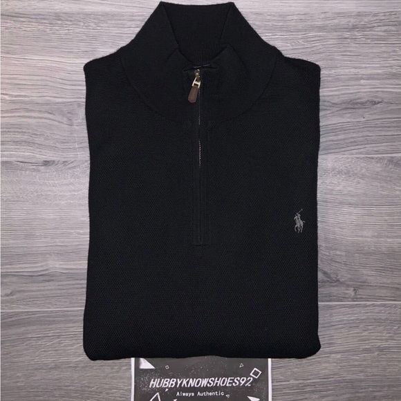 POLO RALPH LAUREN Men’s Big & Tall Wool Quarter-Zip Knit Sweater Black NWOT - Picture 9 of 11